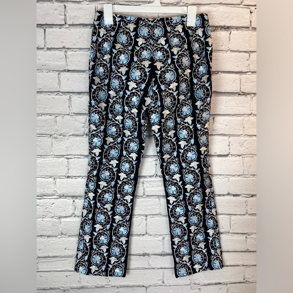 CJ Laing Boho Black & Blue Floral Embroidered Crop Pants size 2 - Picture 5 of 6